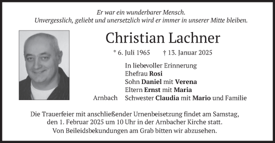 Traueranzeige von Christian Lachner von merkurtz