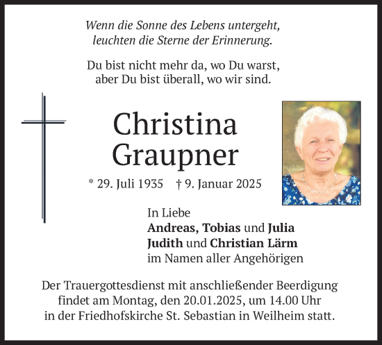 Traueranzeige von Christina Graupner von merkurtz