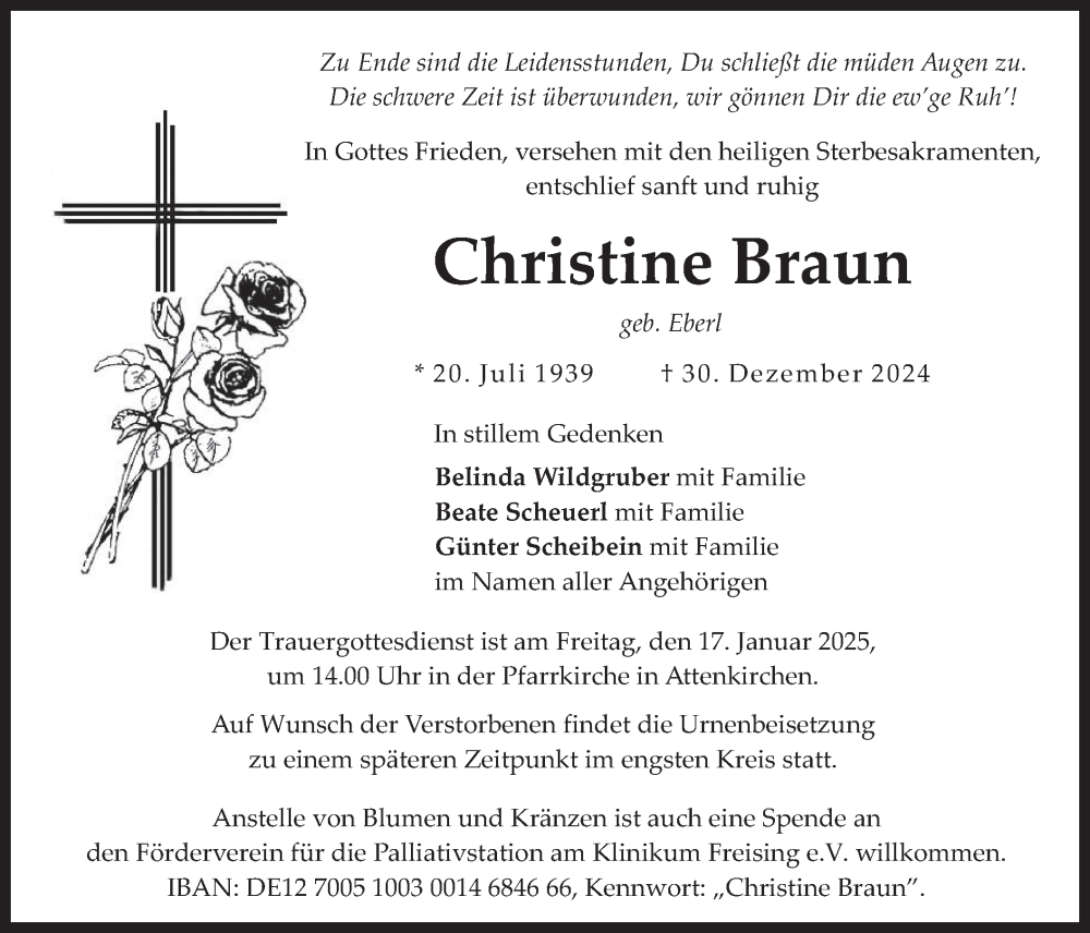  Traueranzeige für Christine Braun vom 11.01.2025 aus merkurtz