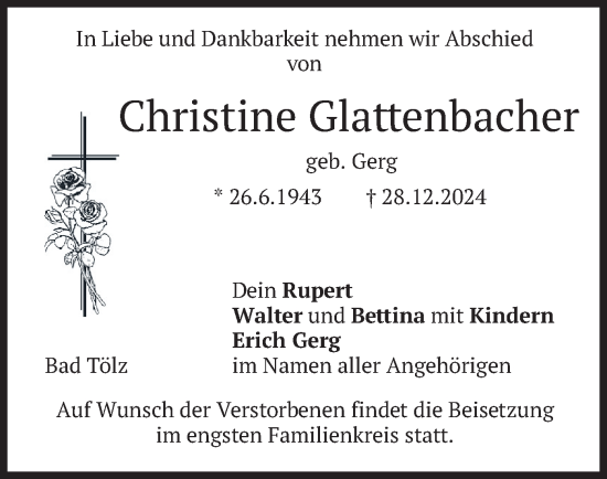 Traueranzeige von Christine Glattenbacher von merkurtz