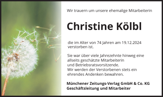 Traueranzeige von Christine Kölbl von merkurtz