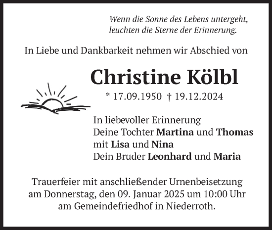 Traueranzeige von Christine Kölbl von merkurtz