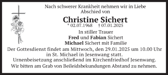 Traueranzeige von Christine Sichert von merkurtz