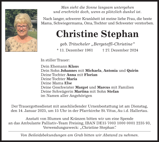 Traueranzeige von Christine Stephan von merkurtz