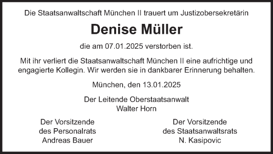 Traueranzeige von Denise Müller von merkurtz