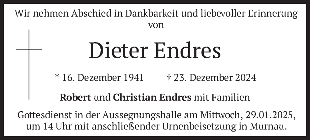  Traueranzeige für Dieter Endres vom 25.01.2025 aus merkurtz
