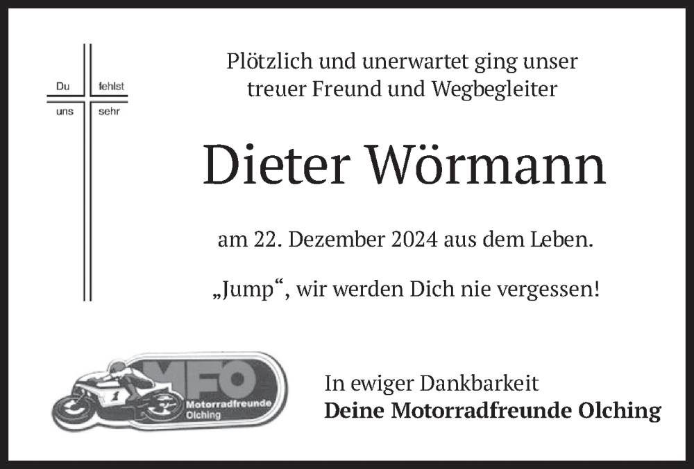  Traueranzeige für Dieter Wörmann vom 23.01.2025 aus merkurtz