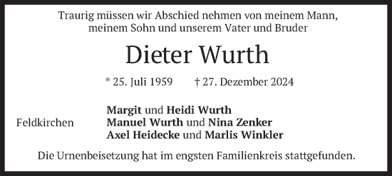 Traueranzeige von Dieter Wurth von merkurtz