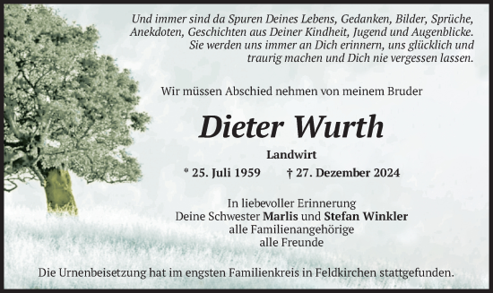 Traueranzeige von Dieter Wurth von merkurtz