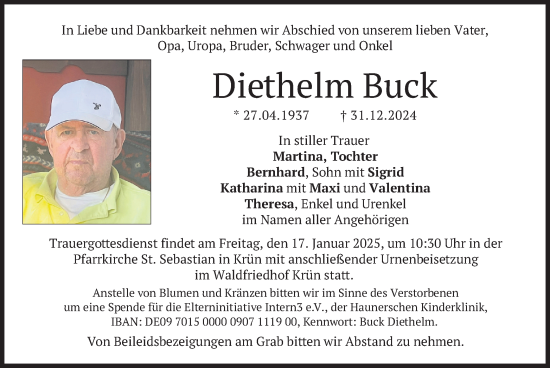 Traueranzeige von Diethelm Buck von merkurtz