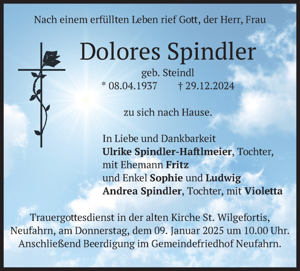  Traueranzeige für Dolores Spindler vom 04.01.2025 aus merkurtz