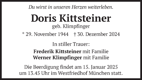 Traueranzeige von Doris Kittsteiner von merkurtz