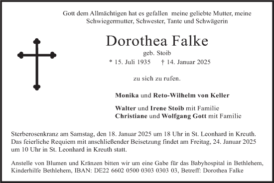 Traueranzeige von Dorothea Falke von merkurtz