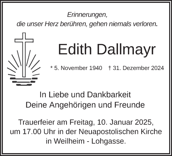 Traueranzeige von Edith Dallmayr von merkurtz