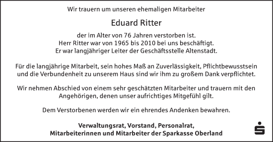 Traueranzeige von Eduard Ritter von merkurtz
