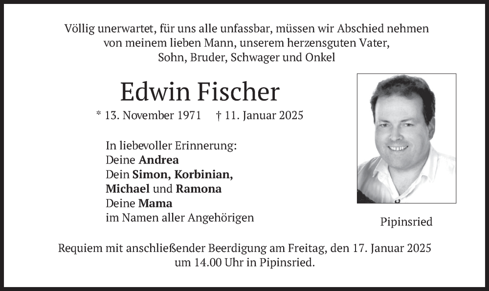  Traueranzeige für Edwin Fischer vom 14.01.2025 aus merkurtz