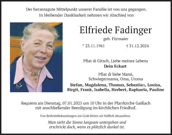 Traueranzeige von Elfriede Fadinger von merkurtz