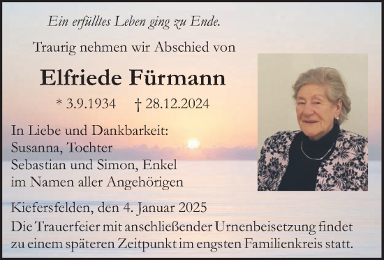 Traueranzeige von Elfriede Fürmann von merkurtz