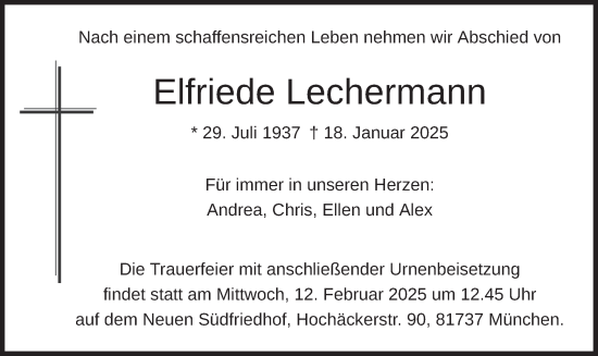 Traueranzeige von Elfriede Lechermann von merkurtz
