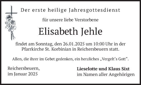 Traueranzeige von Elisabeth Jehle von merkurtz