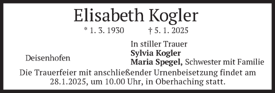 Traueranzeige von Elisabeth Kogler von merkurtz
