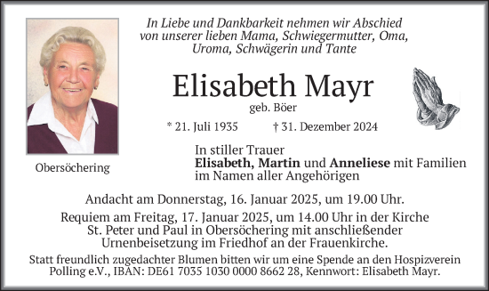 Traueranzeige von Elisabeth Mayr von merkurtz