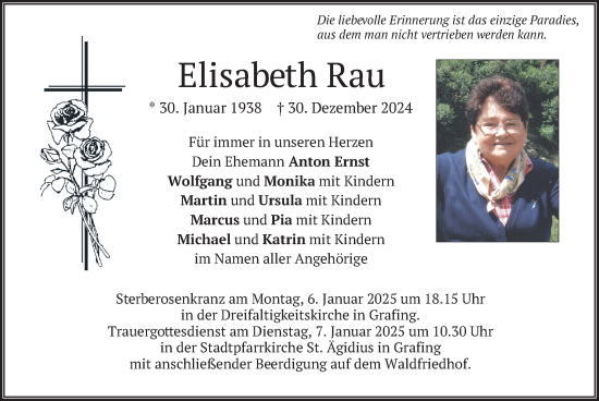 Traueranzeige von Elisabeth Rau von merkurtz