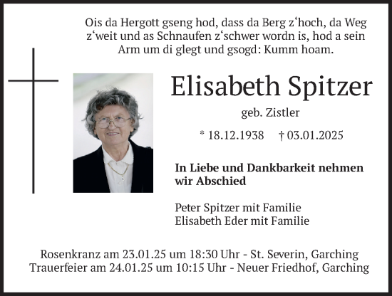 Traueranzeige von Elisabeth Spitzer von merkurtz