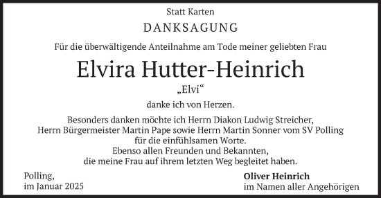 Traueranzeige von Elvira Hutter-Heinrich von merkurtz