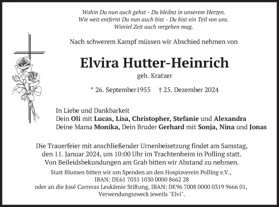 Traueranzeige von Elvira Hutter-Heinrich von merkurtz