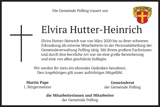 Traueranzeige von Elvira Hutter-Heinrich von merkurtz