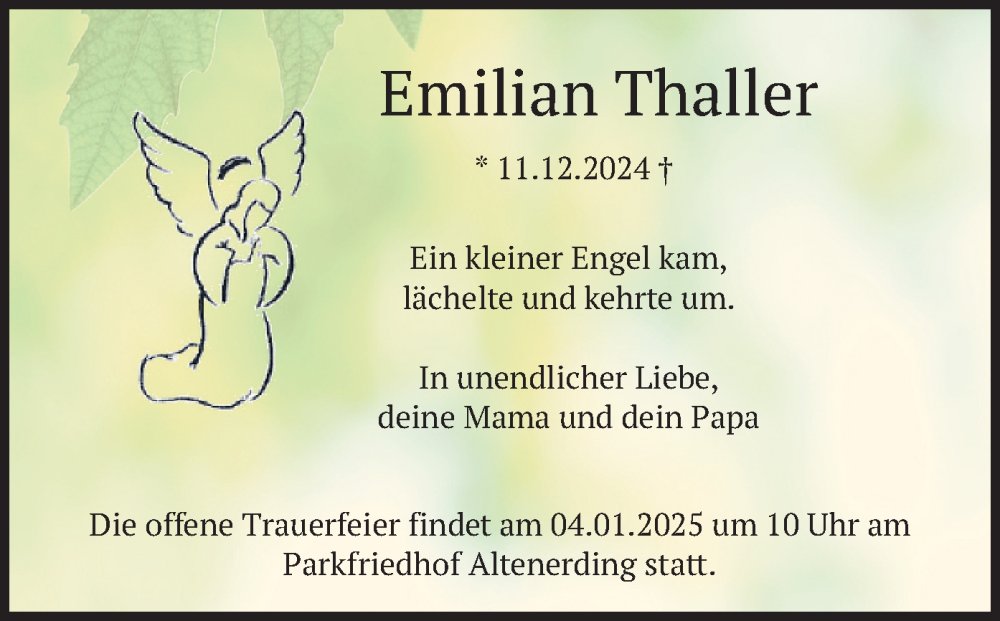  Traueranzeige für Emilian Thaller vom 02.01.2025 aus merkurtz