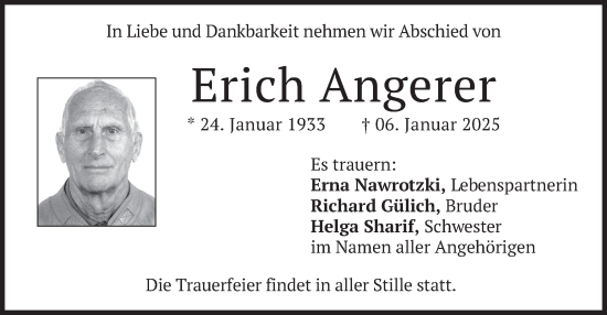 Traueranzeige von Erich Angerer von merkurtz