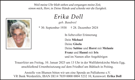 Traueranzeige von Erika Doll von merkurtz