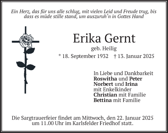 Traueranzeige von Erika Gernt von merkurtz