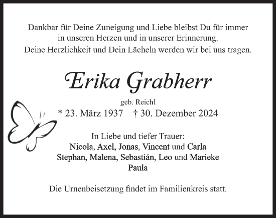 Traueranzeige von Erika Grabherr von merkurtz