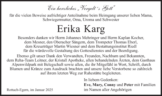 Traueranzeige von Erika Karg von merkurtz