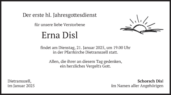 Traueranzeige von Erna Disl von merkurtz