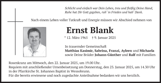 Traueranzeige von Ernst Blank von merkurtz