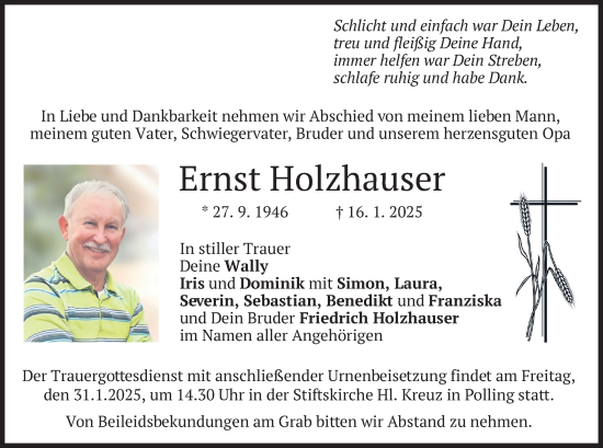 Traueranzeige von Ernst Holzhauser von merkurtz