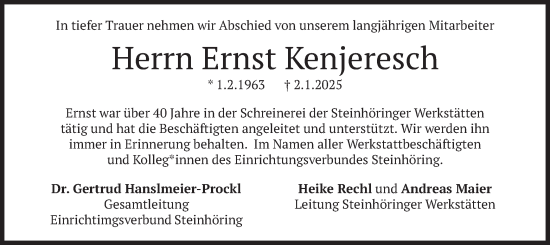 Traueranzeige von Ernst Kenjeresch von merkurtz