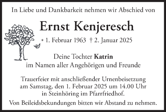 Traueranzeige von Ernst Kenjeresch von merkurtz