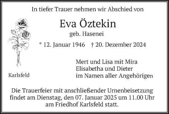 Traueranzeige von Eva Öztekin von merkurtz