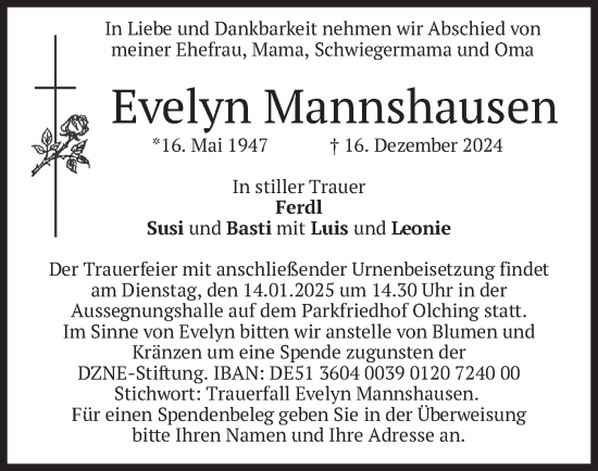 Traueranzeige von Evelyn Mannshausen von merkurtz