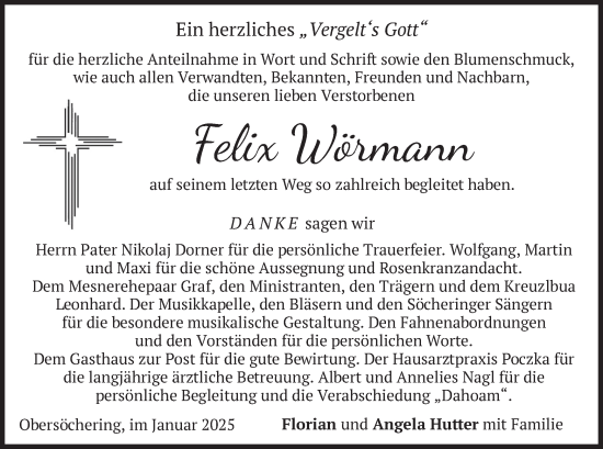 Traueranzeige von Felix Wörmann von merkurtz