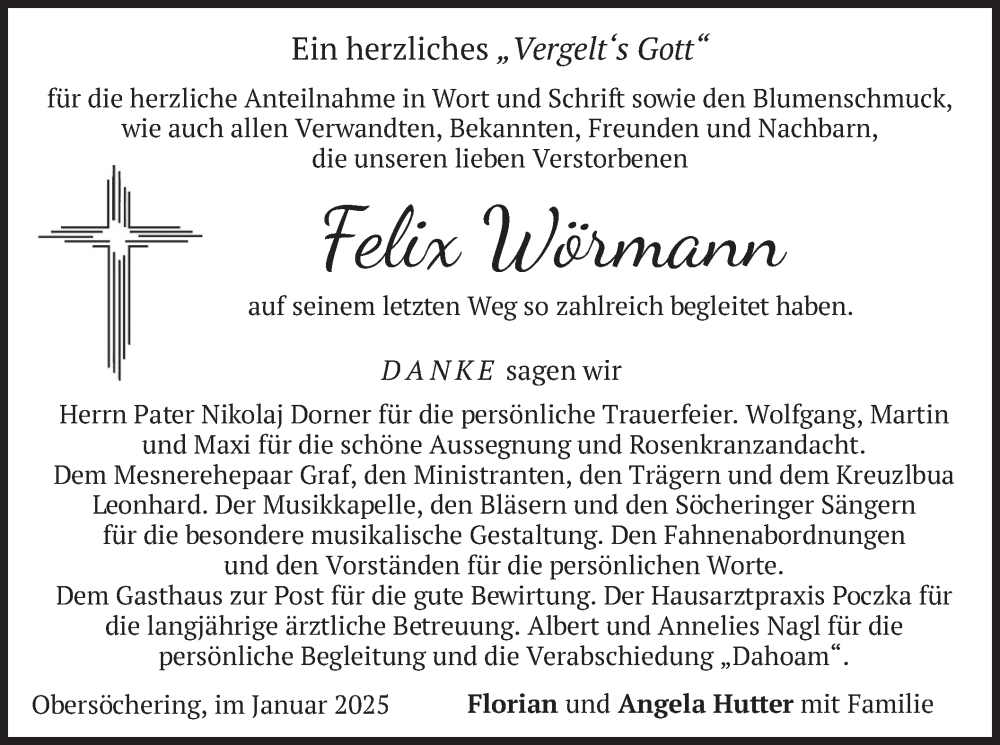  Traueranzeige für Felix Wörmann vom 10.01.2025 aus merkurtz