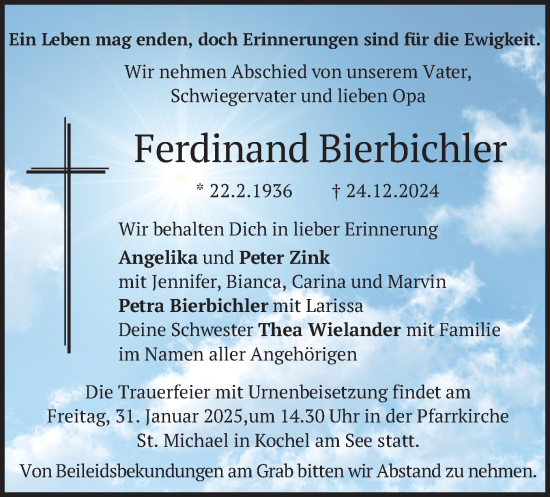 Traueranzeige von Ferdinand Bierbichler von merkurtz