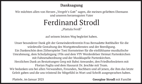 Traueranzeige von Ferdinand Strodl von merkurtz