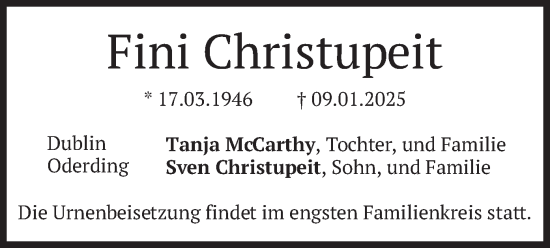 Traueranzeige von Fini Christupeit von merkurtz