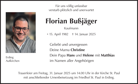 Traueranzeige von Florian Bußjäger von merkurtz